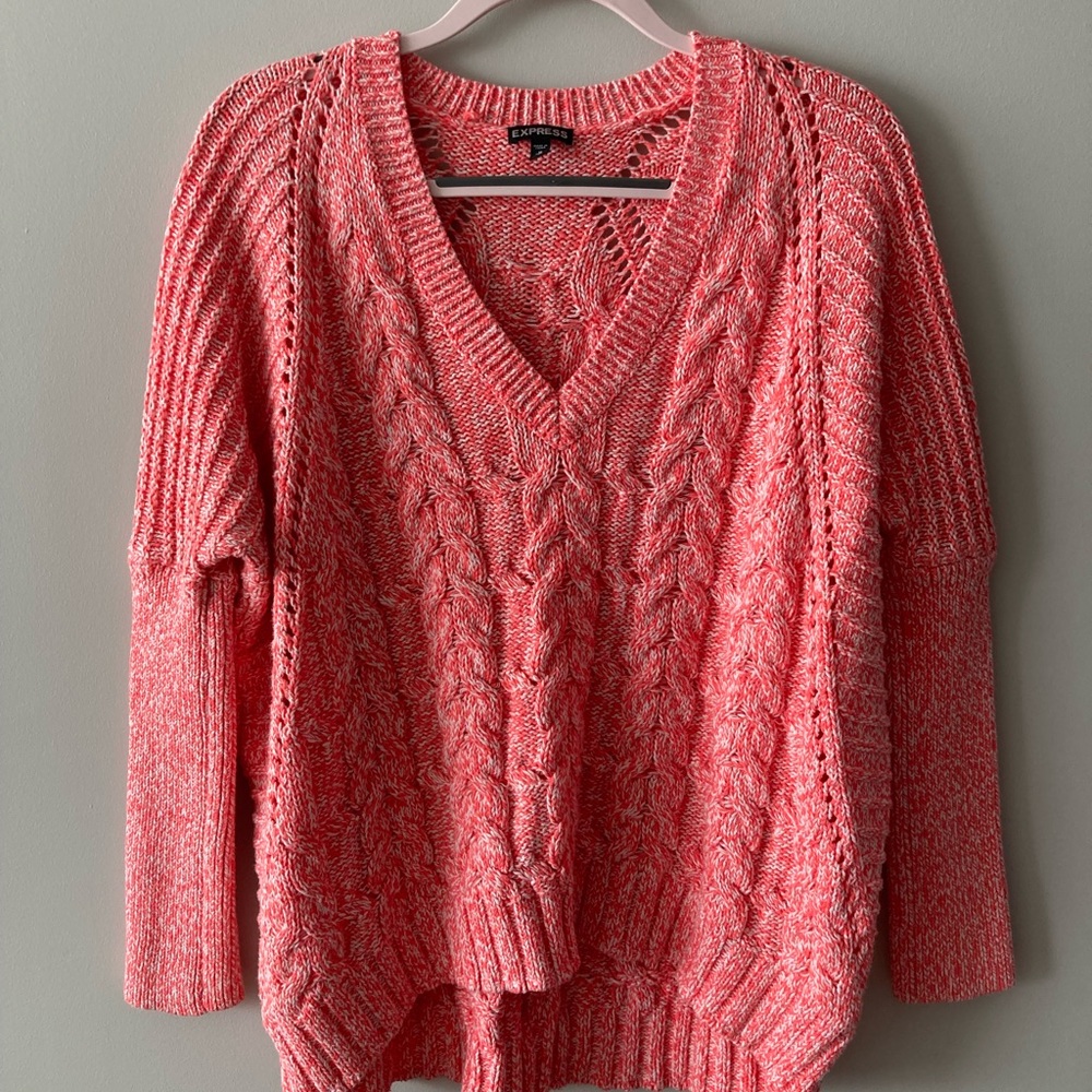 Express women’s red and white cable knit sweater